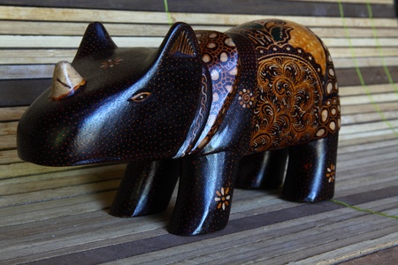 Wood sculpture Javan Rhinoの写真素材
