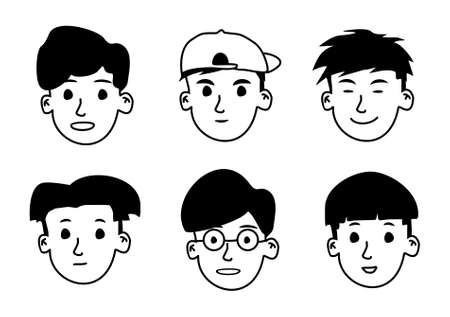 hand drawn boys avatar vector illustration. You can use it as background, wallpaper, wrapper, holiday prints, scrapbook, wedding invitation, icon, logo template or for any design elements else.のイラスト素材
