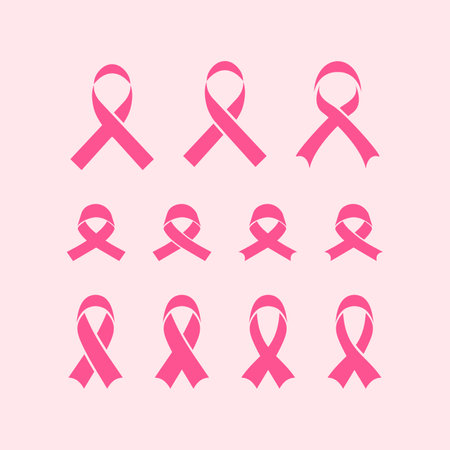flat pink ribbons collection that you can use separately as an icon to symbolized cancer awarenessのイラスト素材
