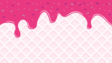 strawberry ice cream background with cone texture and sprinkles ornamentのイラスト素材