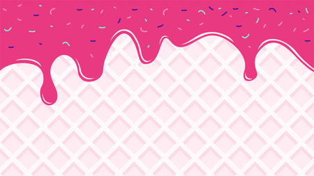 strawberry ice cream background with cone texture and sprinkles ornament