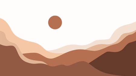 mountain landscape neutral background with sun in earth tone colorのイラスト素材