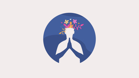 Organic flat silhouette people meditating illustration for mental health theme backgroundのイラスト素材