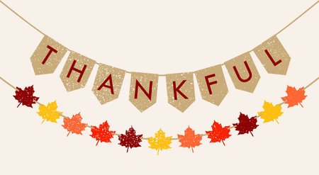 hanging thankful paper cut background with maple leafs ornamentのイラスト素材