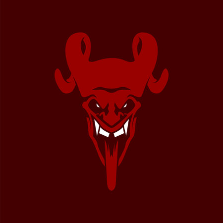red scary horned devil head sticking her tongue out illustration stock vector