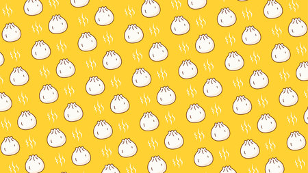stock vector of steamed dumpling seamless pattern on yellow backgroundのイラスト素材