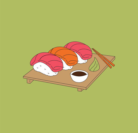 japanese sushi illustration with wasabi and chopstick vector stockのイラスト素材