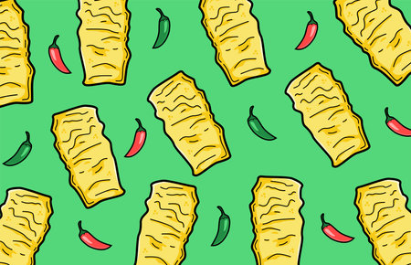 tempe mendoan seamless pattern indonesian food illustration vector stockのイラスト素材