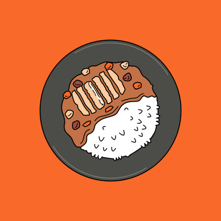 chicken katsu with curry and rice japanese food illustration vector stockのイラスト素材