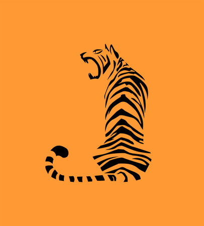 tiger stripe illustration at sit position vector stockのイラスト素材