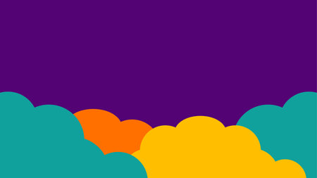 purple sky background with full color playful paper cut clouds ornamentのイラスト素材