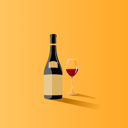 alcohol bottle and a glass of wine on gold background vector stockの写真素材