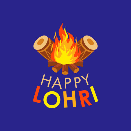 indian festival happy lohri banner template with camp fire and drum ornamentのイラスト素材