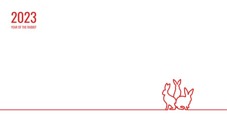 chinese new year rabbit line art on white background and copy space for banner templateのイラスト素材