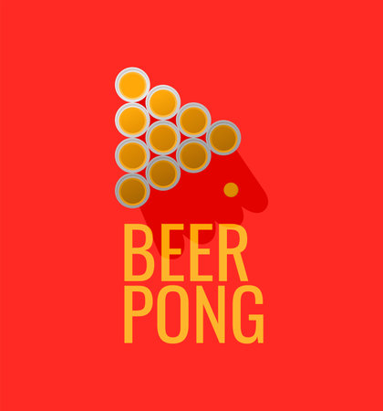 hand drawn beer pong illustration for banner templateのイラスト素材