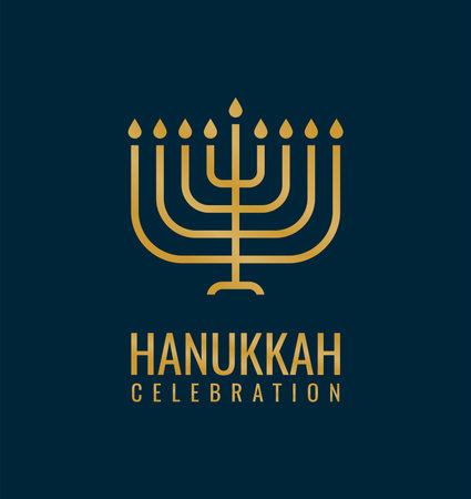 gold hanukkah background with candle on blue background vector stockのイラスト素材