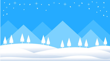 snowy winter backdrop element with spruce and mountain background vector stockのイラスト素材