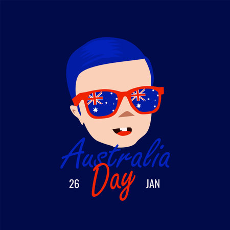 australia day banner template with kid wear australia flag glasses illustration vector stockのイラスト素材