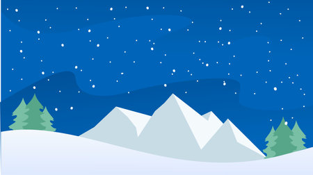winter landscape background with mountain pine tree and snowflake vector stockのイラスト素材