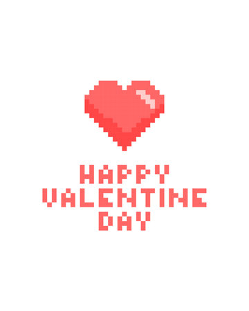 happy valentine day pixel art poster with pixel love heart illustration vector stockのイラスト素材