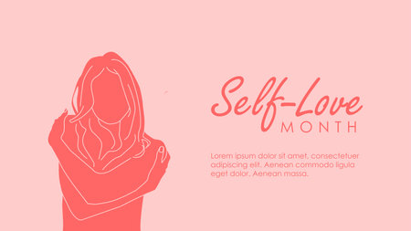 self love month banner template with woman hug her self illustration vector stockのイラスト素材