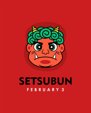japanese devil mask for setsubun festival poster design vector stockのイラスト素材
