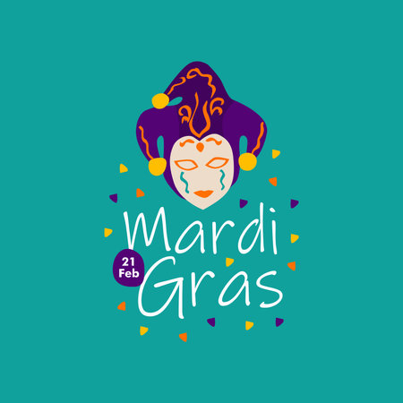 flat mardi gras background with mask illustration vector stockの写真素材