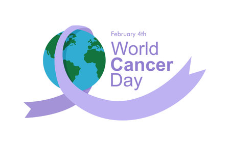 world cancer day banner with ribbon awareness and globe ornament vector stockのイラスト素材