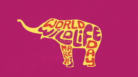 world wildlife day banner on silhouette elephant illustration vector stockのイラスト素材