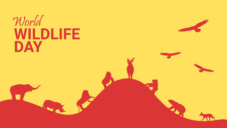 world wildlife day background with silhouette animals picture vector stockのイラスト素材
