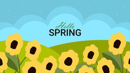 spring landscape background with flowers illustration vector stockのイラスト素材