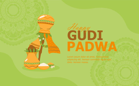 gudi padwa banner template indian festival vector stockのイラスト素材