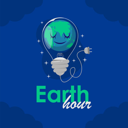 earth hour poster template with sleeping globe in off light bulb illustration vector stockのイラスト素材