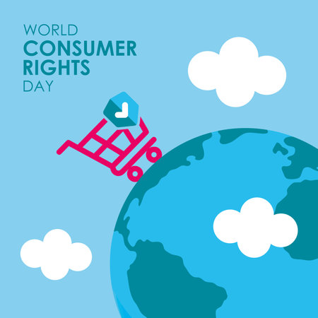 world consumer rights day poster template flat design vector stockのイラスト素材