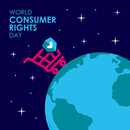 world consumer rights day poster template with globe illustration vector stockのイラスト素材