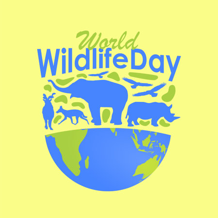 world wildlife day banner template with globe and animals illustration vector stockのイラスト素材
