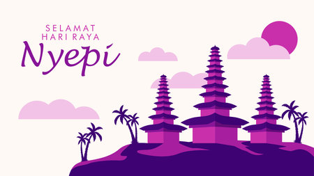 flat design happy nyepi banner template vector stockのイラスト素材