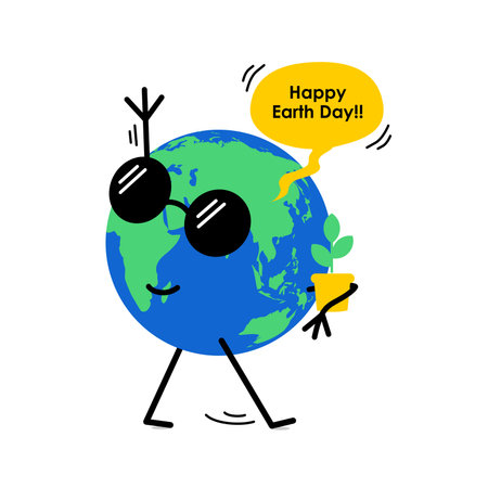 cartoon globe said happy earth day illustration vector stockのイラスト素材