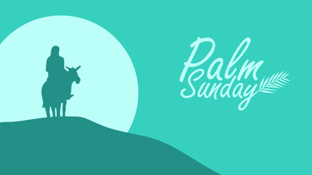 palm sunday banner template with jesus on donkey silhouette vector stockのイラスト素材
