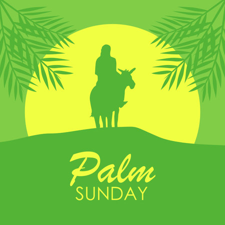 palm sunday poster template with jesus on donkey silhouette vector stockのイラスト素材