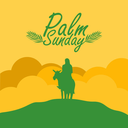 palm sunday banner template with jesus on donkey silhouette illustration vector stockのイラスト素材