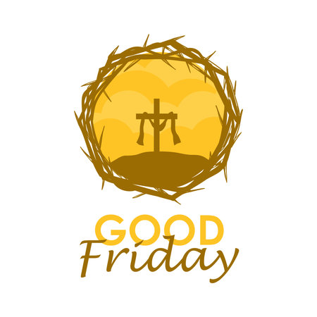 good friday banner template with holy cross and crown of thorns illustration vector stockのイラスト素材