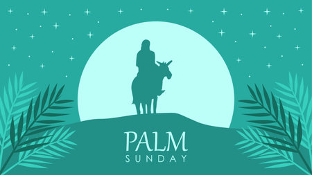 palm sunday background with jesus on donkey silhouette vector stockのイラスト素材
