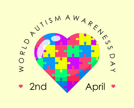 autism puzzle shaped like love heart for world autism awareness day poster design vector stockのイラスト素材