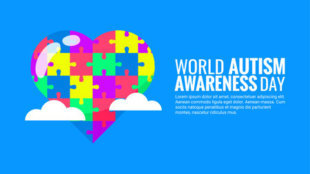 world autism awareness day banner horizontal on blue background vector stockのイラスト素材