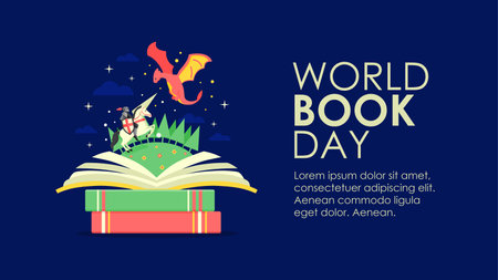 world book day banner template with saint george versus dragon illustration vector stockのイラスト素材