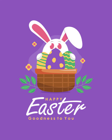 happy easter social media post design with easter bunny and easter egg illustration vector stockのイラスト素材