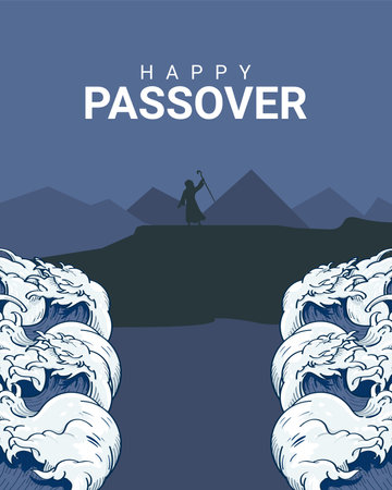 happy passover banner template with moses illustration vector stockのイラスト素材
