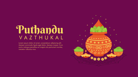 flat design tamil new year background template vector stockのイラスト素材