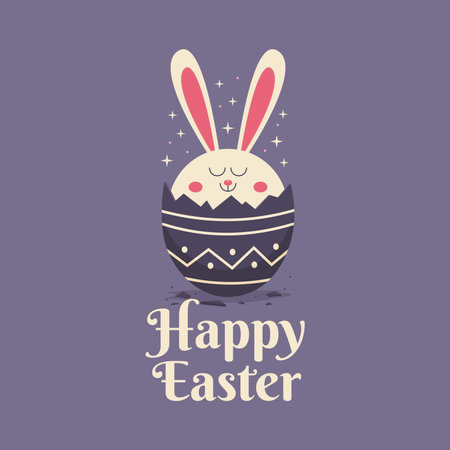 happy easter background template with sleepy rabbit in the crack egg illustration vector stockのイラスト素材